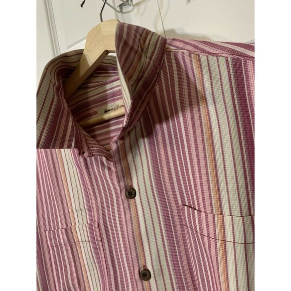Tommy Bahama Hawaiian Camp Shirt Men’s Sz XL 100% Silk Pink Striped‎ Button Down - Picture 1 of 7